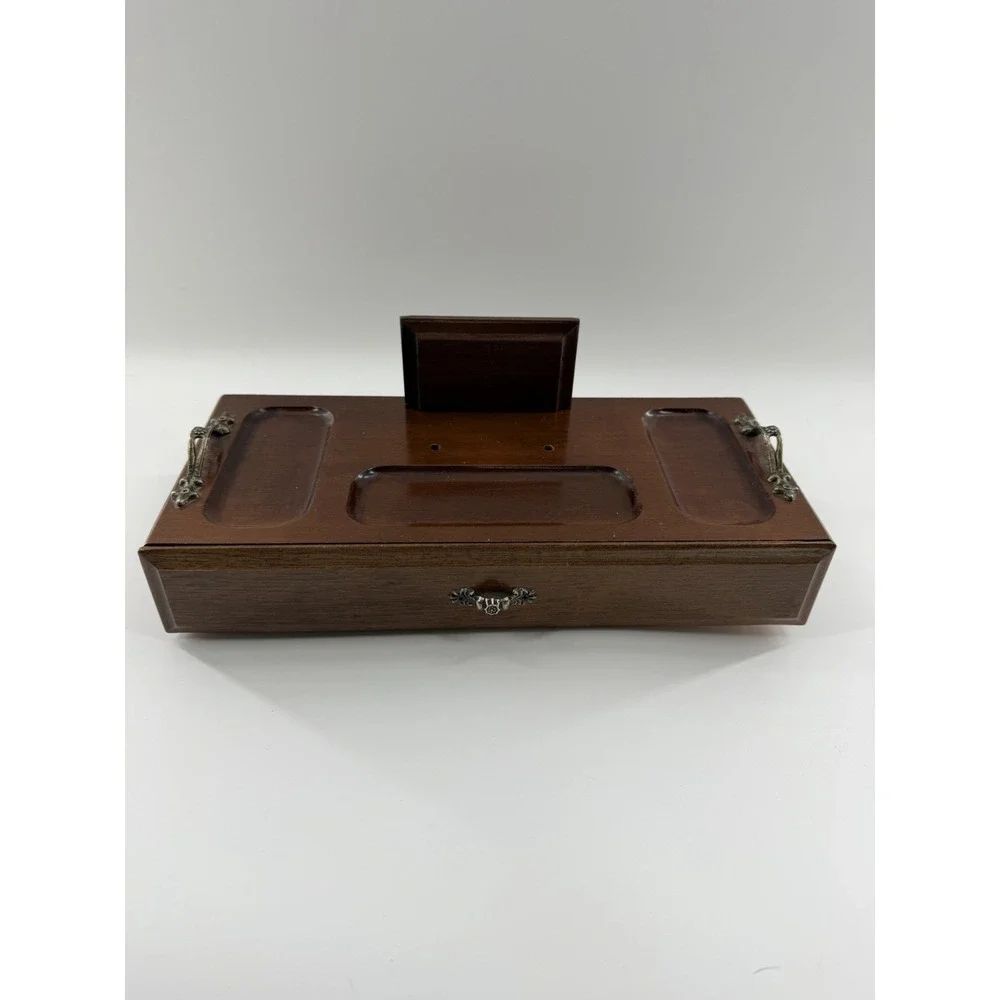 Vtg Men's Powell Wooden Box Dresser Valet Jewelry Felt Lined Drawer 1970s